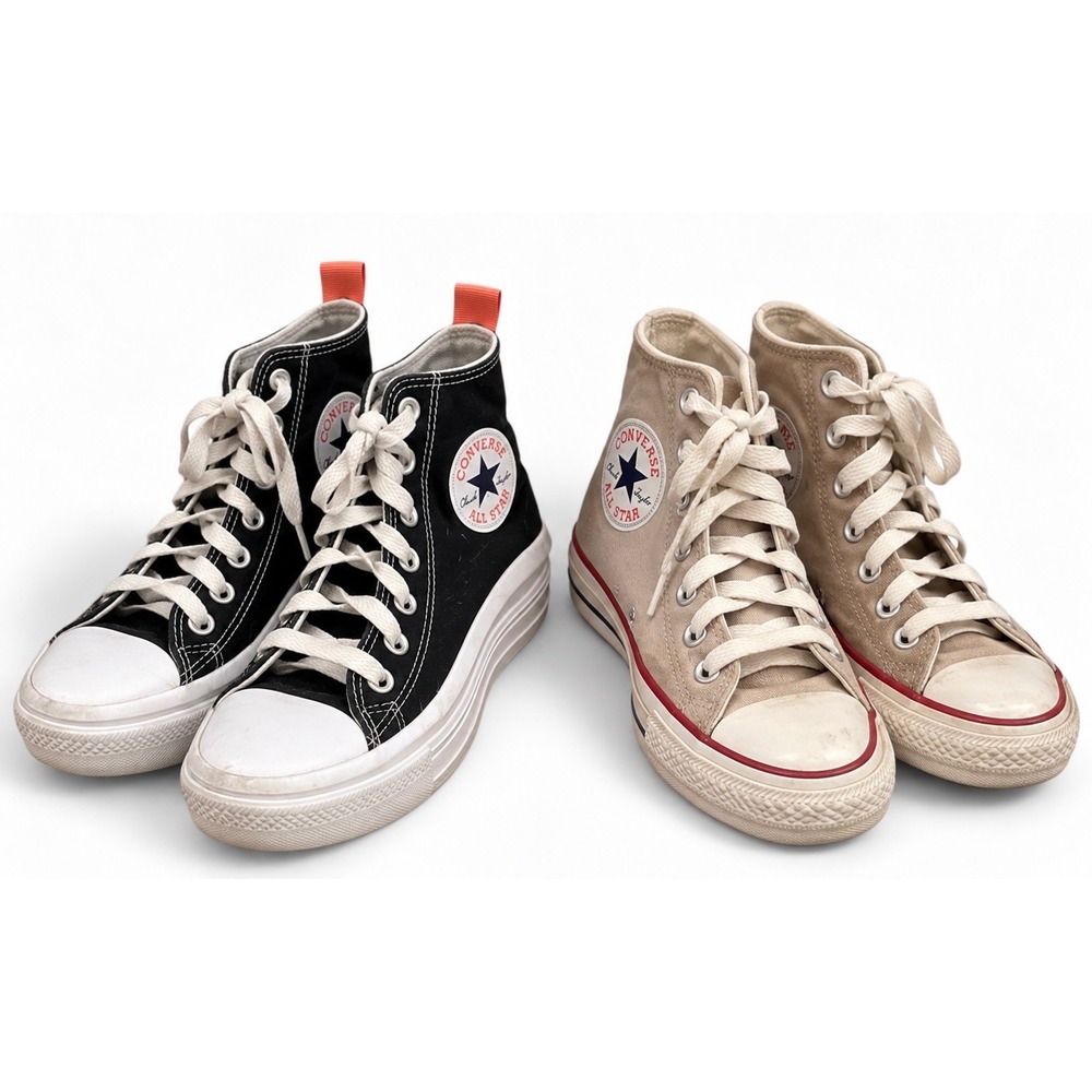 Converse All Star High Top Sneaker Bundle Black Platform Size 6 Beige Size 6.5